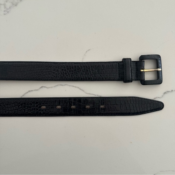 Vintage Banana Republic Crocodile Embossed Leather Belt Square Buckle in Black S - Picture 2 of 7